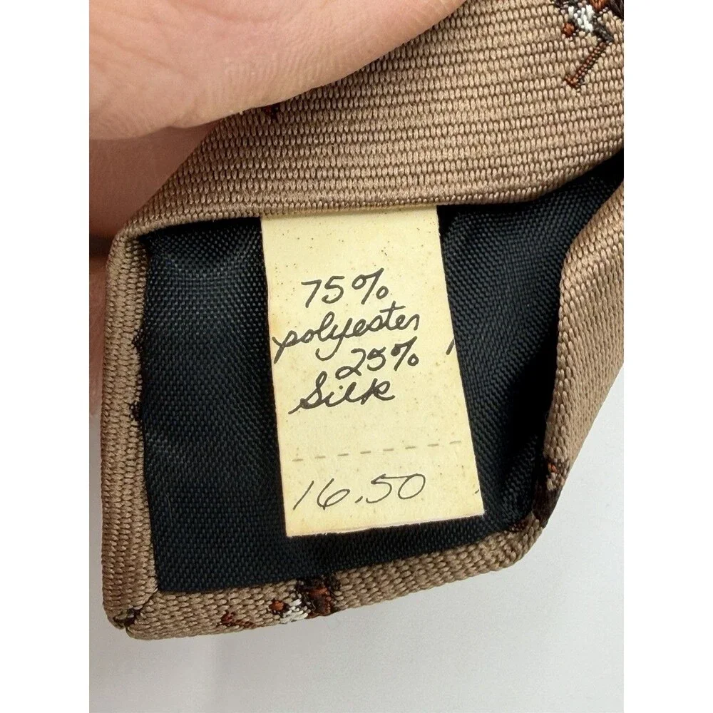 VTG Resilio Polo Horse‎ Tie Brown Tan Equestrian Preppy Old Money Silk Blend 53”